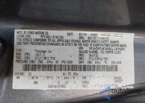 2014 Ford Focus Se z USA, uszkodzony, nr VIN 1FADP3F20EL321989